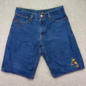 Coogi Denim Shorts Mens 36 Blue Embroidered Parrot Y2K Hip Hop Jorts Baggy